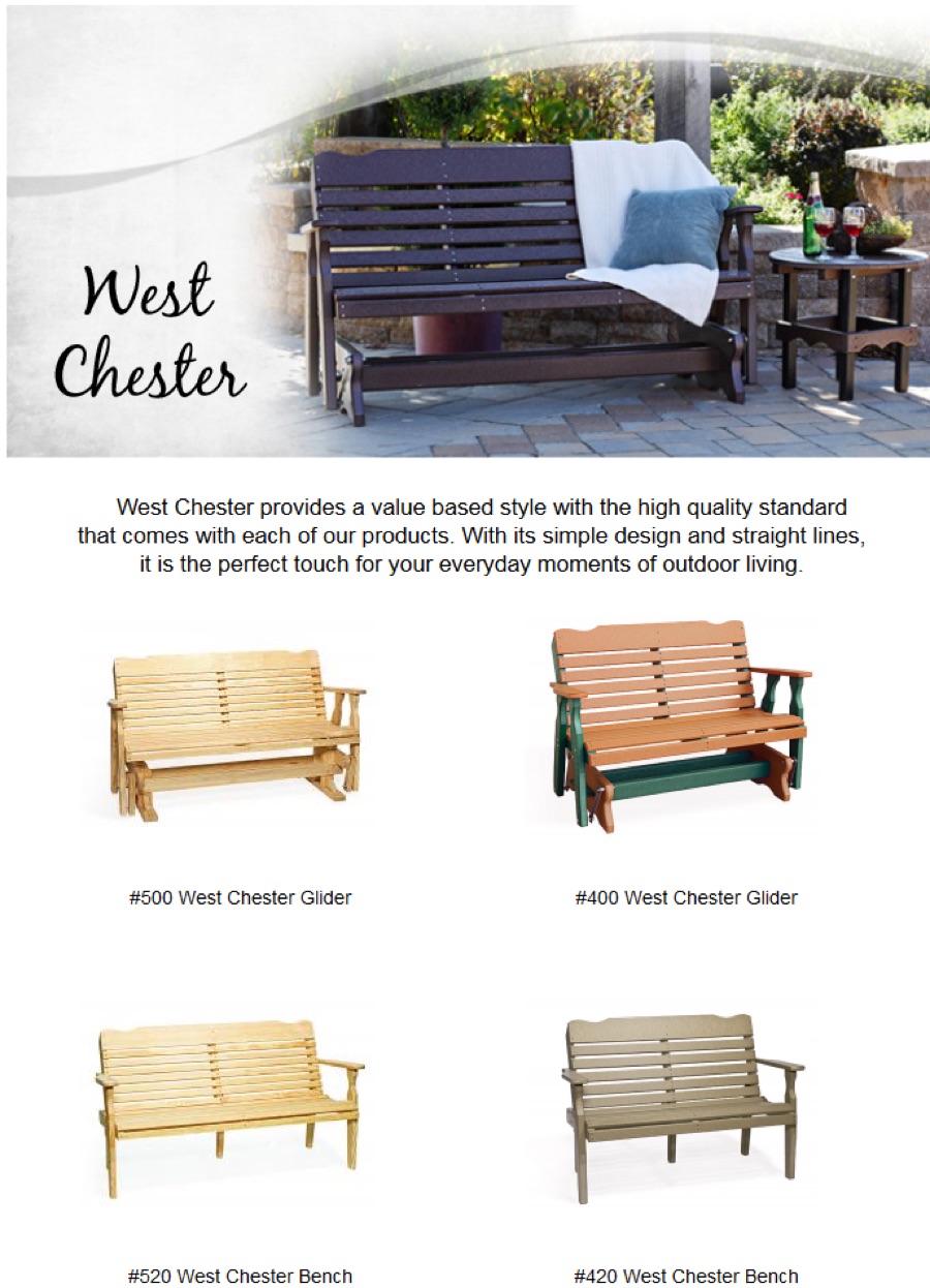 West Chester poly bench and glider style sheet.